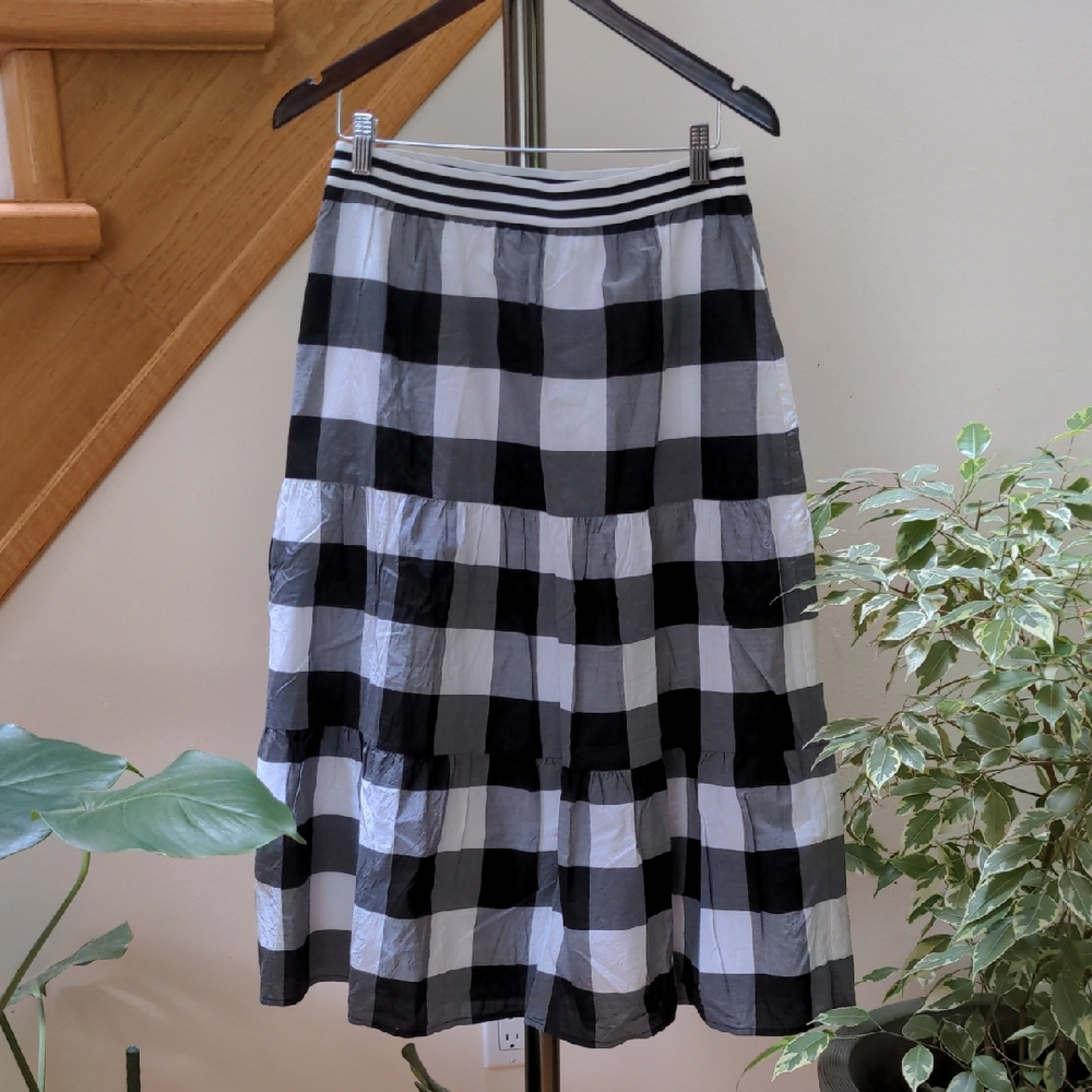 Talbots Black and White Tiered Midi Skirt